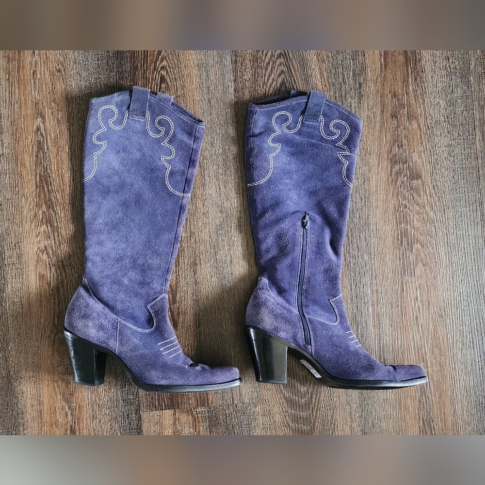 Via Spiga Blue Suede Women's Cowboy Boots 8